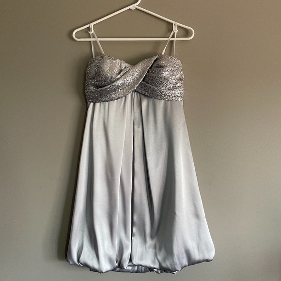 Silver Strapless Sequin Party Dress - Picture 2 of 10